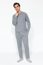 Trendyol Men's Dark Gray Regular Fit Knitted Pajamas Set.