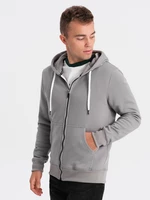 Ombre BASIC men's unbuttoned hooded sweatshirt - grey