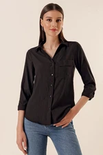 By Saygı Polo Neck Shirt with One Pocket, Black