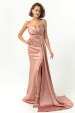 Lafaba Women's Powder Long Satin Evening Dress with Straps & Prom Dress