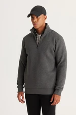 AC&Co / Altınyıldız Classics Men's Anthracite-melange Standard Fit Normal Cut Inside Fleece Stand-Up Bato Collar Cotton Sweatshirt