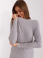 Grey women's classic sweater with cables