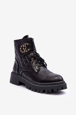 Women's work boots with decoration, black toye