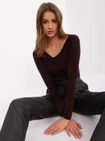 Dark brown smooth women's blouse with long sleeves