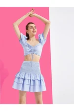 Koton Ruffle Mini, Checkered Cotton Skirt