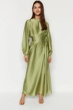 Trendyol Green Waisted Satin Evening Dress