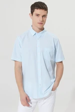 AC&Co / Altınyıldız Classics Men's White-light Blue Comfort Fit Comfy Cut Hidden Button Collar Cotton Striped Shirt.