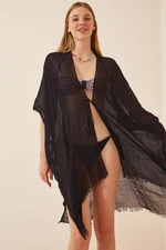 Happiness İstanbul Women's Black Tied Cotton Kimono