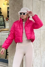 Trend Alaçatı Stili Dámsky Fuchsia stojan golier dvojvreckový nafukovací puffer kabát s elastickým pásom