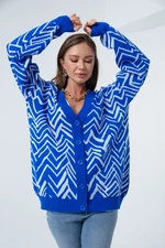 Lafaba Women's Sax Zigzag Pattern Sweater Cardigan