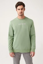 Avva Men's Aqua Green Crew Neck Printed Cotton Standard Fit Regular Fit Sweatshirt