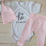 Z&amp;Z 3-dílná soupravička body kr. rukáv, tepláčky a čepička Hi I´m new here  - růžová, vel. 50 (0-1m)