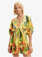 Women's Yellow Floral Beach Dress Desigual Top Tropical Party - Women