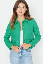 Trendyol Green Fitted Pocket Detailed Woven Plaid Jacket