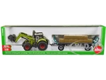 Claas Tractor with Square Bale Grab Green and Oehler Bale Trailer with 12 Hay Bales 1/50 Diecast Model by Siku