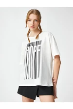 Koton Printed Cotton T-Shirt, Crew Neck Short Sleeved