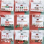 6 pairs Christmas Earrings Xmas Tree Brown Elk Snowman Santa Claus Cute Christmas Stud Earrings Christmas Gifts For Women Girls