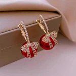 Fashion Crystal Bow Knot Drop Earrings For Women Exquisite Red Pearl Bowknot Earring Party Christmas New Year Jewelry Gifts
