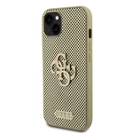 Zadní kryt Guess PU Perforated 4G Glitter Metal Logo pro Apple iPhone 15, zlatá