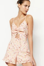 Trendyol Orange Mini Woven Tie Detail Patterned Overalls