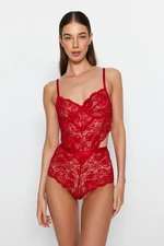 Trendyol Dark Red Lace Window/Cut Out Detailed Snaps Knitted Bodysuit