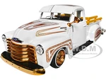 1950 Chevrolet 3100 Pickup Truck Lowrider White with Graphics and Gold Wheels "Lowriders" Series 1/25 Diecast Model Car by Maisto