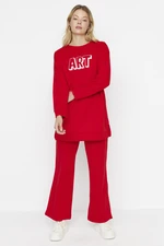 Trendyol Red Slogan Printed Knitted Tracksuit Set with Soft Pillows
