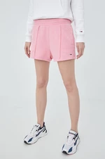Bavlnené šortky Tommy Jeans dámske, ružová farba, jednofarebné, vysoký pás