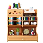 5tiers Wooden Desk Organizer Multi-Functional DIY Pen Holder Box Desktop Stationary Home Office Supply Storage Rack