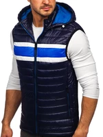 Tmavě modrá pánská prošívaná vesta s kapucí Bolf 6700