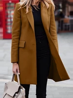 Solid Button Long Sleeve Lapel Coat For Women