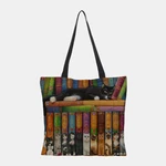 Women Canvas Cute Cartoon Oil Painting Cats Printing Waterproof Shopping Bag Shoulder Bag Handbag