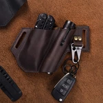 Ekphero EDC Outdoor Genuine Leather Multifunction Flashlight Belt Sheath With Keychain Belt Bag Waist Bag