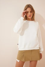 Happiness İstanbul Women's Ecru Basic Sharding Sweatshirt