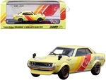 Toyota Celica 1600GT (TA22) Yellow with Stripes (Weathered) "Edelbrock" SEMA Auto Salon (2019) 1/64 Diecast Model Car by Inno Models