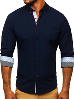 Cămașă elegantă cu mâneca lungă pentru bărbat bleumarin Bolf 8839