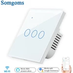 Somgoms SM-31W-EU Tuya WiFi Wireless 3Gang 2 Way Smart Wall Touch Switch AC 100V/220V Wireless Wall Light Switch EU/UK S