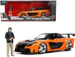 1995 Mazda RX-7 Widebody RHD (Right Hand Drive) Orange Metallic and Black with Han Diecast Figurine "The Fast and the Furious Tokyo Drift" (2006) Mov