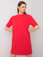 Basic red dress with rolled-up sleeves