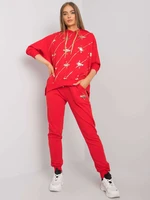 Red sweatshirt with trousers