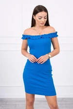 Dress on shoulders with pleats purple-blue