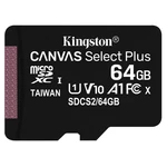 Pamäťová karta Kingston Canvas Select Plus MicroSDXC 64GB UHS-I U1 (100R/10W) (SDCS2/64GBSP) pamäťová karta microSD • kapacita 64 GB • čítania 100 Mb/