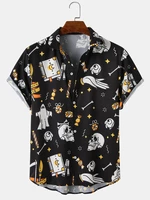 Mens Halloween Funny AllOver Skull Printing Relaxed Fit Short Sleeve Shirts
