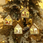 Christmas Decorative Warm White Light LED Chalet Luminous Cute Wood House Christmas Tree Hanging Decoration Ornaments fo
