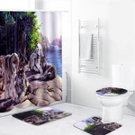 1/3/4 Pcs Lake Wolf Waterproof Shower Curtain Bathroom Toilet Cover Mat Set Non-Slip Pedestal Rug Kit