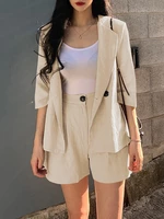 Solid 3/4 Sleeve Lapel Elastic Waist Two Pieces Suit