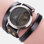 8 Colors Genuine Leather Strap Stainless Steel Vintage Multilayer Winding Tower Dial Quartz Watch