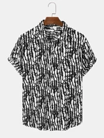 Mens Animal Pattern Lapel Button Up Short Sleeve Shirts