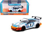 Porsche RWB 964 Ichiban Boshi 8 "Martini" Silver with Stripes "RAUH-Welt BEGRIFF" 1/43 Diecast Model Car by Tarmac Works