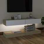 TV Cabinets with LED Lights 2 pcs White and Sonoma Oak 23.6"x13.8"